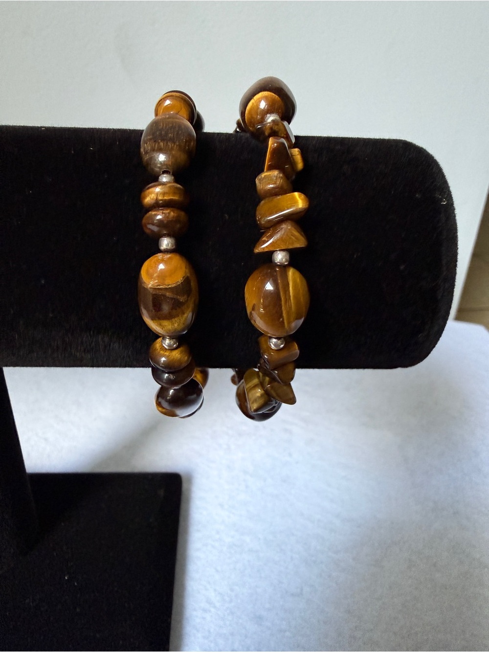 Carolyn Pollack Sterling Silver Tiger Eye Bead Stretch Bracelets